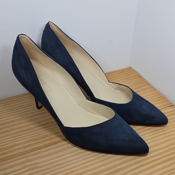 Marc Fisher Shoes - Marc Fisher Womens Tuscany Blue Suede Slip On Heels Shoes Size 9M